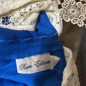 Rare Editions White Lace Dress with Blue Lining